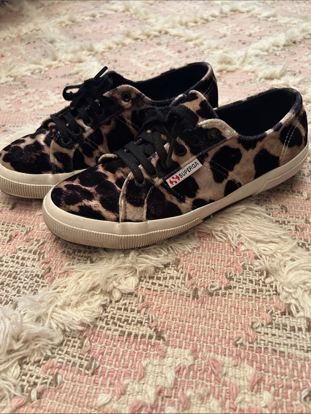 Superga Leopard Velvet Low-Top Sneakers in Black and Tan